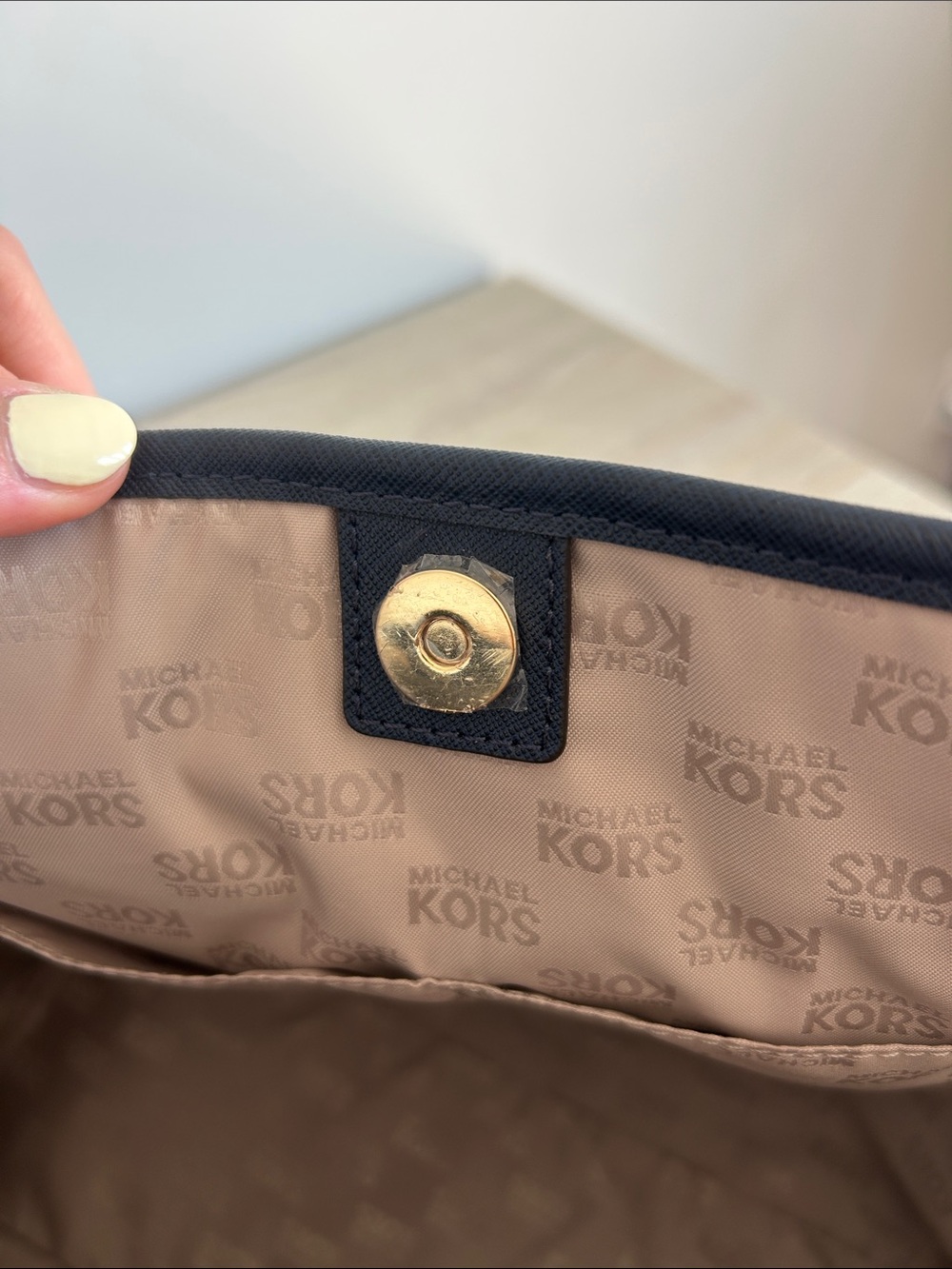 Michael Kors Jet Set Tote - Navy & White Striped Tote with Brown Leather Handles - Picture 3 of 7